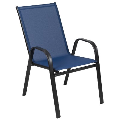 Navy High-Back Metal Frame Outdoor Dining Chair