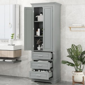 Freestanding Storage Cabinet, Cabinet with 2 Doors 3 Drawers Sturdy Storage Cabinet for Bathroom Kitchen Living Room - 1 of 4