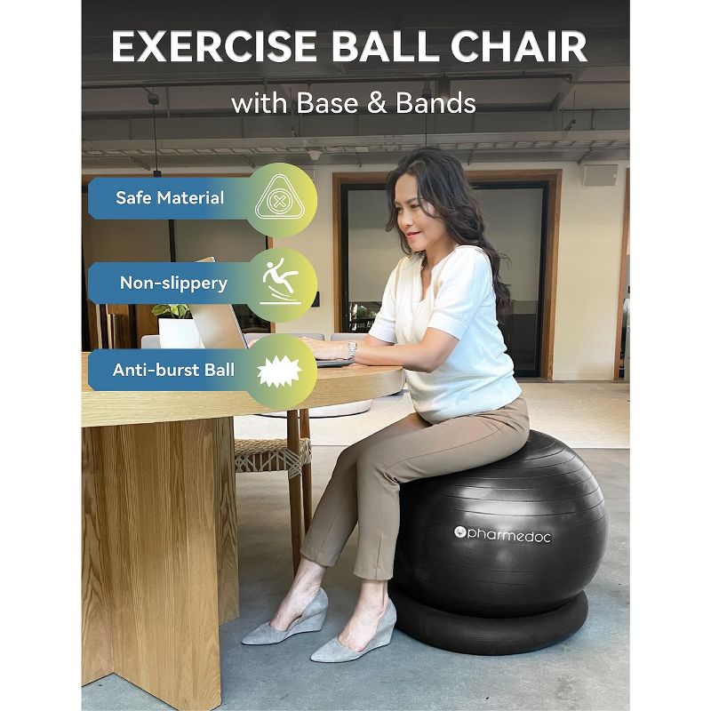 Pharmedoc Yoga Ball Chair - Exercise Ball Chair with Base & Bands for Home Gym Workout, 2 of 8