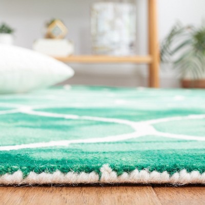 Ivory and Green Hand-Tufted Wool Square Area Rug