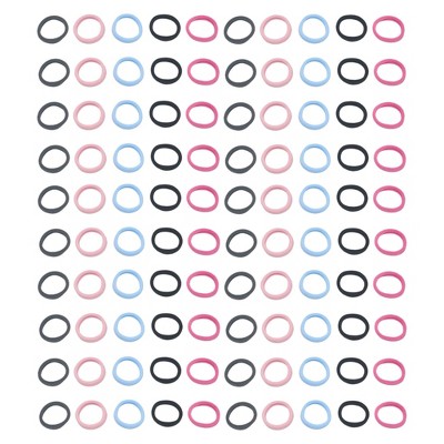 Willow & Ruby 100pc Hair Ties ' Elastic Ponytail Holders for All Hair Types, Strong & Stretchy Hair Bands in Black, Pink, Gray, and Blue - image 3