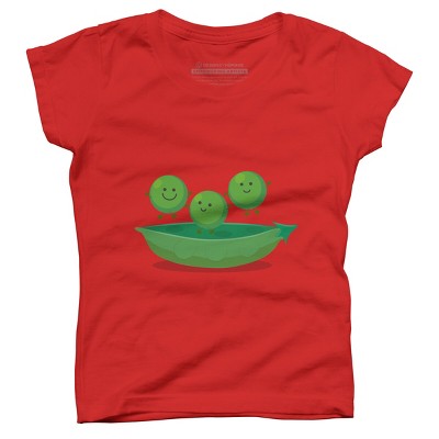 Girl's Design By Humans Cute jumping peas in pod cartoon illustration By thefrogfactory T-Shirt