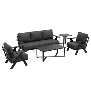 EAGLE PEAK Urban Slate 5 Piece Modern Outdoor Patio Furniture Set, Couch, Patio Chairs, Coffee Table, and Side Table - 1 of 4