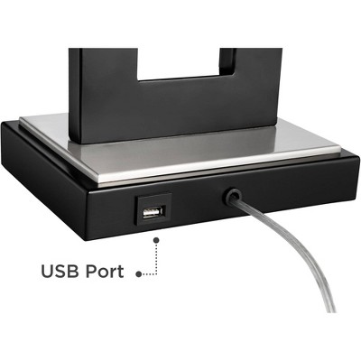 Black Metal Rectangular Table Lamp with USB Port