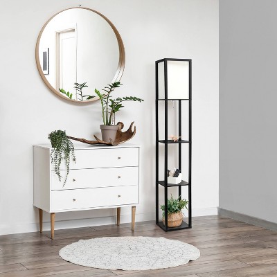 Creekwood Home Classix 62.5" Contemporary 3-Tier Storage and Display Floor Lamp with Linen Shade