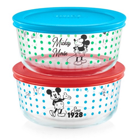 Pyrex 4pc 4 Cup Round Decorated Glass Food Storage Set - Mickey Mouse Since 1928 - image 1 of 3