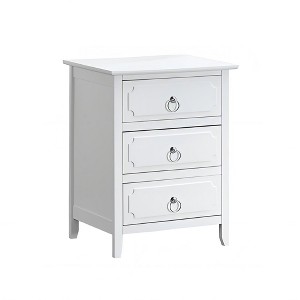 Gulches Fully Assembled 3-Drawer Nightstand, Wood & Manufactured Wood Bedside Table with Polished Nickel Hardware (White) - 1 of 4