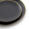 Elama 150 Piece Disposable Plastic Dinnerware Party Set for 25 Guests in Black with Gold Trim - 3 of 4