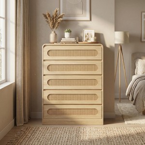 5 Drawer Rattan Dresser, Tall Narrow Wooden Chest, Modern Vertical Storage  Cabinet for Bedroom Living Room : Target