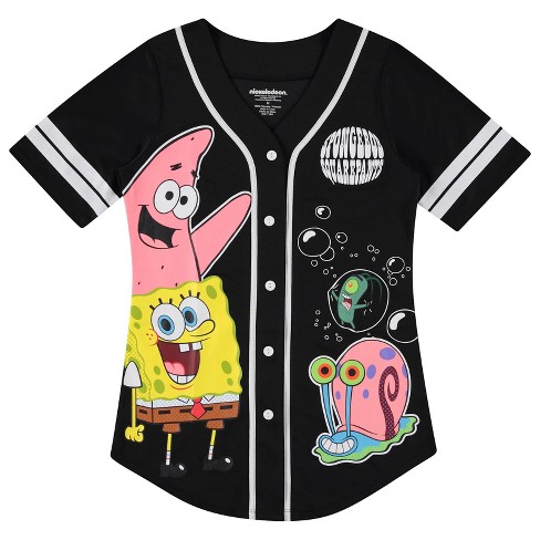 Ladies Spongebob Squarepants Baseball Jersey - Spongebob, Mr Krabs, Squidward, Patrick Star - Mesh Button Down Baseball Jersey - image 1 of 4