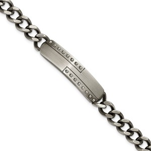 Black Bow Jewelry Mens 12mm Gun Metal Plated Stainless Steel Matte I.D. Bracelet, 9 Inch - 1 of 4