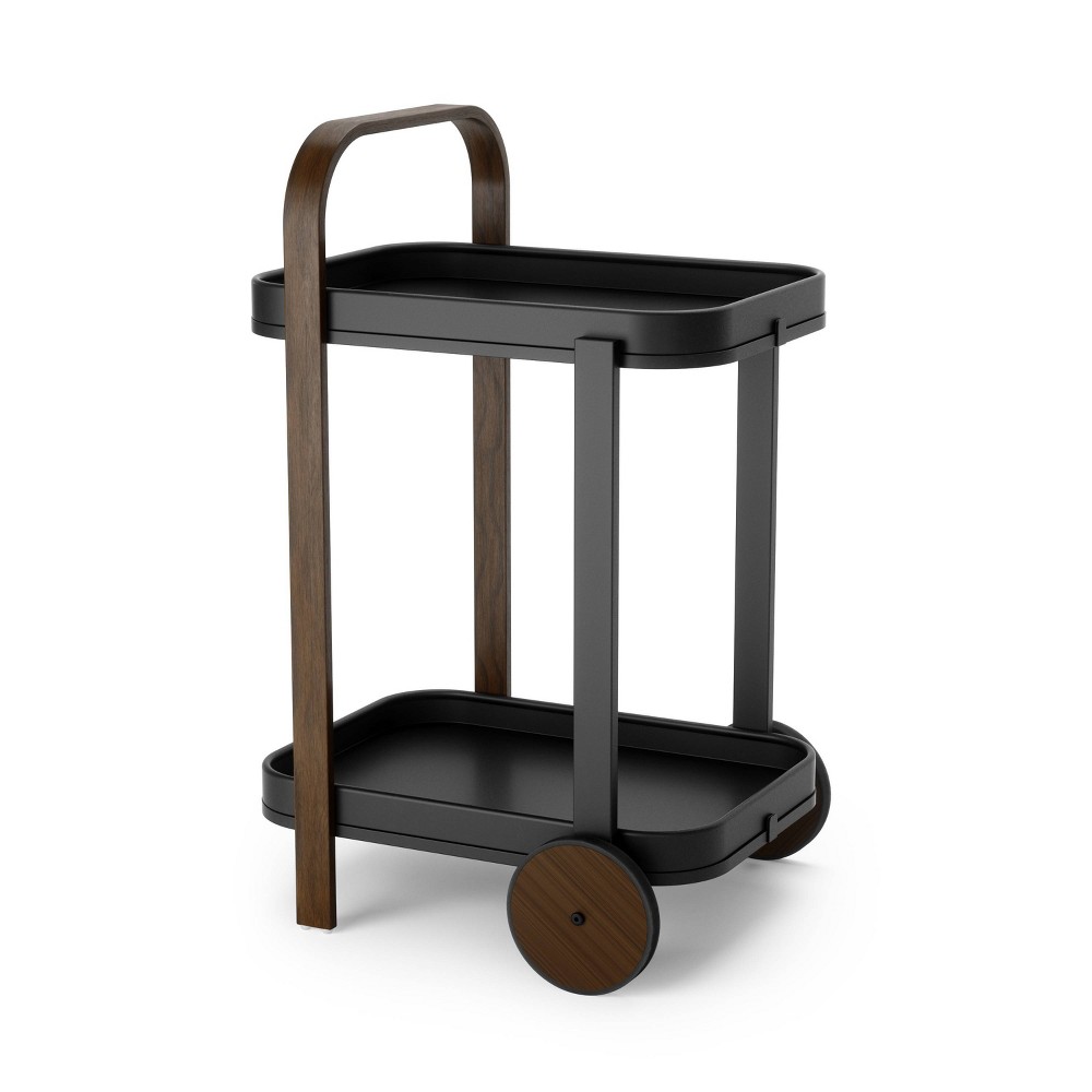 Photos - Kitchen System Umbra Bellwood Bar/Serving Cart Black/Walnut - : Two-Tier, Rubber-Rimmed Wheels, Steel Frame 