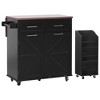 Gulches 47.2" Black Farmhouse Kitchen Island with Drop Leaf - Rolling Cart with Removable Side Shelf, Trash Can Storage - 3 of 4