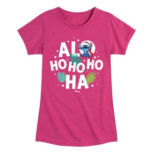 Girls' - Lilo and Stitch - Alo Ho Ho Ho Ha Fitted Short Sleeve Graphic T-Shirt - 1 of 4