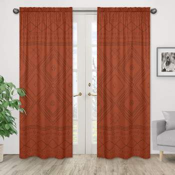 Sweet Jojo Designs Window Curtain Panels 84in. Boho Geometric Orange and Black
