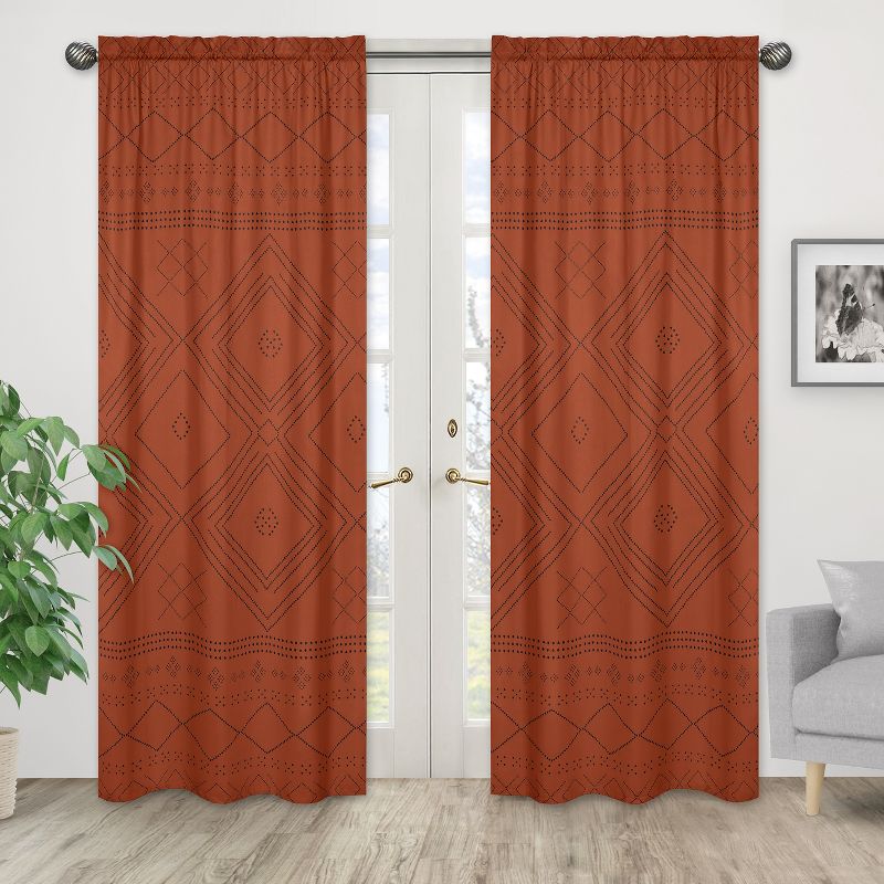 Sweet Jojo Designs Window Curtain Panels 84in. Boho Geometric Orange and Black, 1 of 6