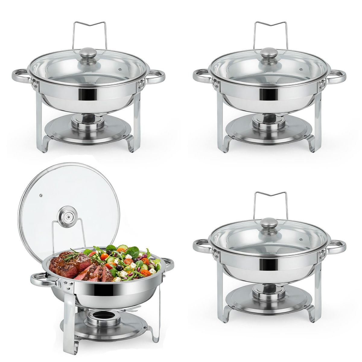 6 QT Chafing Dishes for Buffet, 4 Pack Chafing Dish Buffet Set, Round Chafer Food Pan with Lid, Food Warmer for Parties Events Dinners Catering