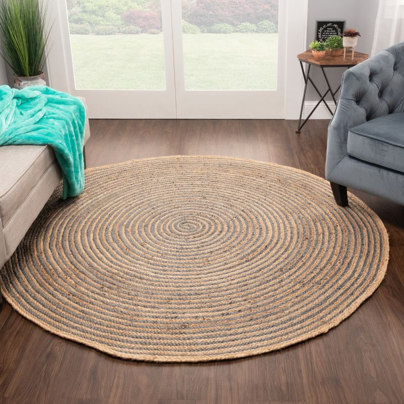 Modern Coastal Classic Braided Jute Round Handwoven High-Traffic Eclectic Rustic Transitional Casual Indoor Area Rug by Blue Nile Mills, 2 of 10
