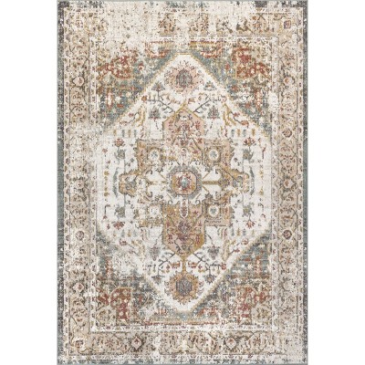 Beige Medallion Rectangular Easy Care Synthetic Rug