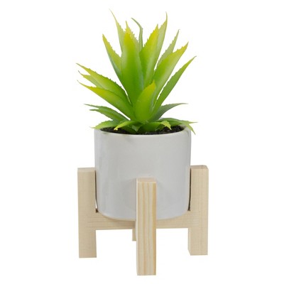 Northlight 8.25" Potted Green Artificial Agave Plant with Wooden Stand