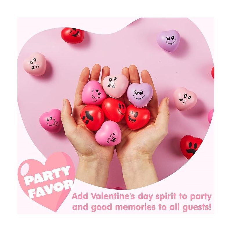 Syncfun 24 PCS Valentine's Day Heart Stress Balls for Kids, Toys Slow Rising for School Carnival Reward, Valentine Party Relieve Stress Toys, 4 of 8