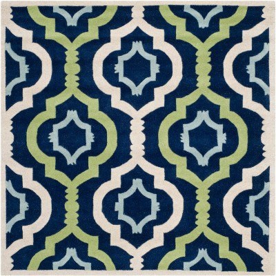 Dark Blue and Multicolor Hand-Tufted Wool Square Rug