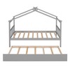 Full Size House Bed with Twin Trundle, Wooden Full House Bed with Headboard Roof Bedroom Furniture for Boys Girls Teens (Mattress Not Included) Gray - 4 of 4