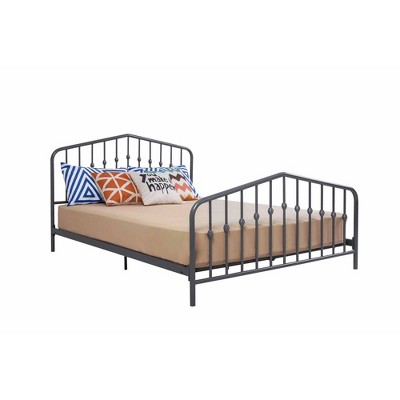 Gray Queen Metal Platform Bed with Headboard and Slats