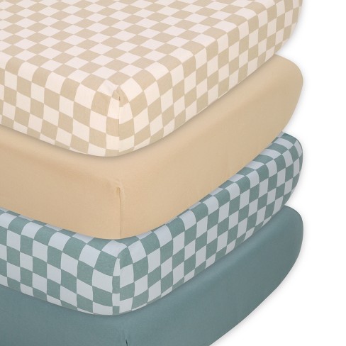 The Peanutshell Cheerful Check Organic Cotton Jersey 4 Pack Fitted Crib Sheets