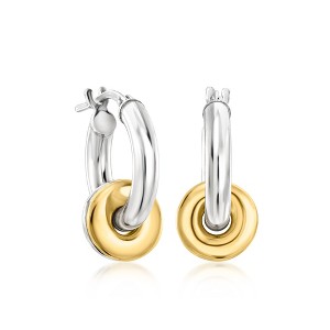 Ross-Simons Italian Sterling Silver and 18kt Gold Over Sterling Hoop Drop Earrings With Removable Discs - 1 of 4