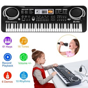 Angel Sar 61-Key Electronic Keyboard Piano, Portable Digital Music Keyboard with Microphone, 16 Tones 10 Rhythms, Musical Instrument - 1 of 4