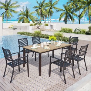 Captiva Designs 7pc Patio Dining Driftwood Finished Rectangle Steel Table & Metal Arm Chairs - 1 of 4