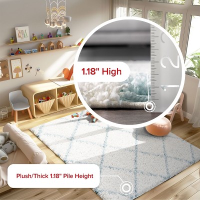 Blue Geometric Shag Oval 4' x 6' Area Rug