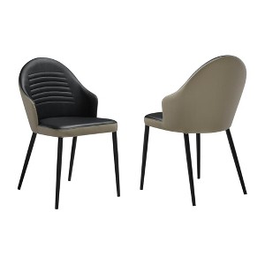 Armen Living,Upholstered Dining Chair in Taupe Gray and Black Faux Leather Black - Set of 2 - 1 of 4
