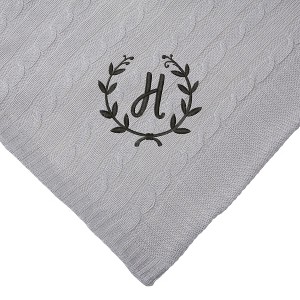 Personalization Mall Floral Wreath Initial Cable Knit Throw Blanket, Grey, 50"x60" - 1 of 1
