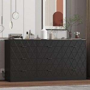 63'' Wooden Dresser for Bedroom with USB Power Outlet, Modern Large Chest of Drawers, Storage Organizer for Living Room, Closet, Hallway, or Office - 1 of 4