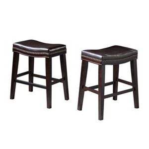 Set of 2 26" Anston Saddle Counter Height Barstool Brown - Christopher Knight Home: Upholstered, Rubberwood Frame - 1 of 4