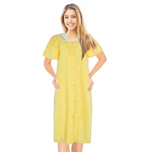 JEFFRICO House Dresses for Women with Pockets - Lightweight Breathable Short Sleeve Muumuu & Nightgowns Snap Front Housecoat Dusters - 1 of 4