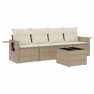 vidaXL 5 Piece Patio Sofa Set with Cushions - Beige and Cream - 1 of 4
