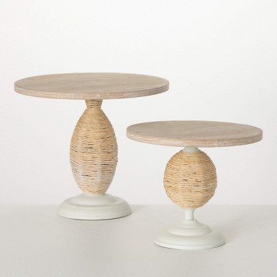 Sullivans 12" & 9.5" Natural Rattan Riser Set of 2, Wood