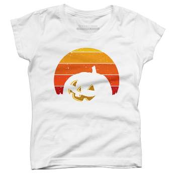 Girl's Design By Humans Vintage Retro Sunset Halloween Pumpkin I By lemonpepper T-Shirt