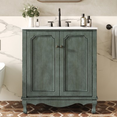 VYNXARIA 30" Vintage Bathroom Vanity with Ceramic Sink - Timeless Elegance & Practical Storage