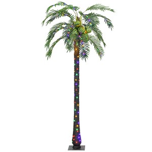 Outsunny 7' Artificial Lighted Palm Tree with 5 Coconuts, Color Changing Light Up Tropical Palm Tree with Remote for Outdoor, Pool, Green - 1 of 4