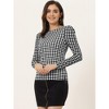 Allegra K Women's Round Neck Long Puff Sleeves Knit Plaid Top - 4 of 4