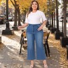 Agnes Orinda Women's Plus Size Stretchy Washed High Waist Zipper Casual Wide Leg Palazzo Jeans with Button - 3 of 4