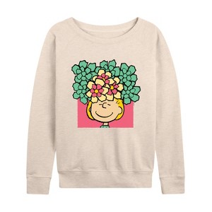 Women's - Peanuts - Sally Flowers Lightweight French Terry Wide Neck Long Sleeve Shirt - 1 of 4