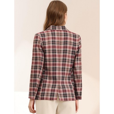 Женские пиджаки INSPIRE CHIC Women's Notched Lapel One Button Houndstooth Work Plaid Suit Blazer Small Brown Red — фото 4