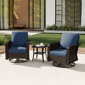 SUGOLD 3-Piece Hand Woven Wicker Patio Seating Group with Blue Cushions - 1 of 4