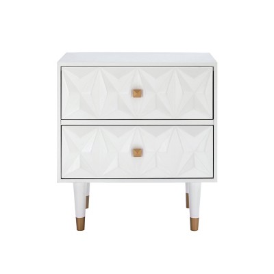 Glam 2 Drawer Geo Textured Nightstand White With Gold Pulls - Linon ...