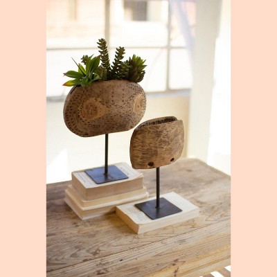 Rustic Cowbell Planters – Wood and Iron Set of Two by Kalalou